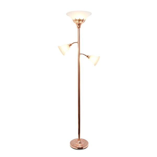Elegant Designs 71" 3-Light Floor Lamp with White Scalloped Glass Shades, Rose Gold - Image 2