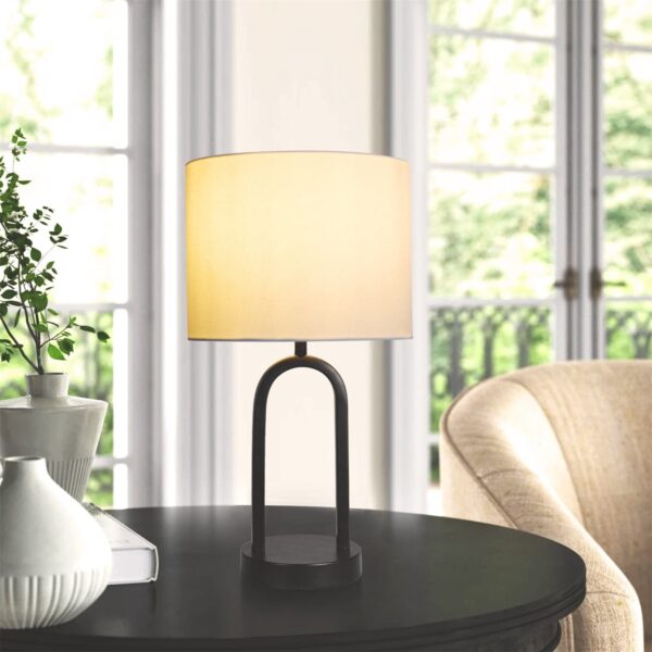 (3 pack) Mainstays 16.75"H Metal Black Arch Table Lamp with White Fabric Lamp Shade - Image 3