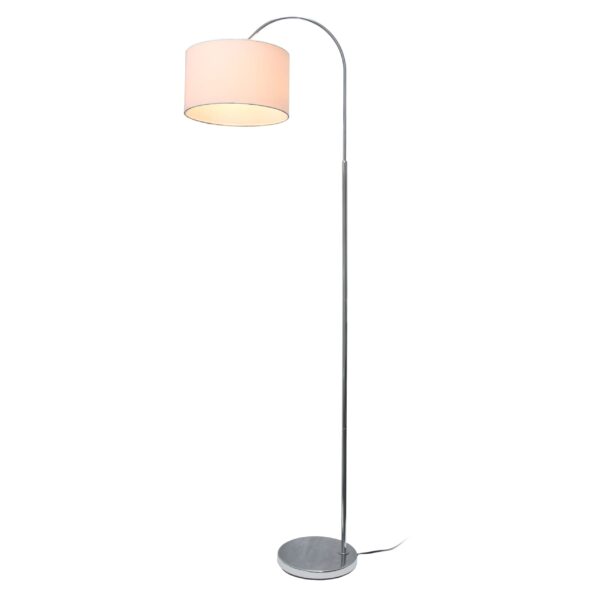 Simple Designs 66" Arched Brushed Nickel Floor Lamp with Drum Fabric Shade, White - Image 2