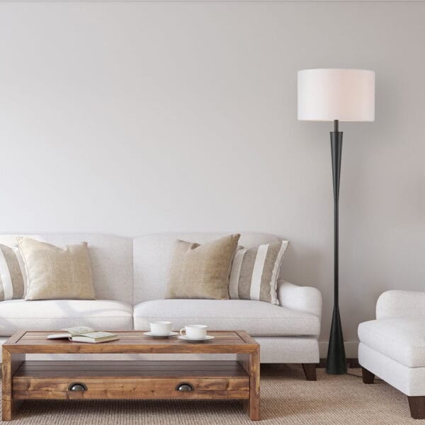 Novogratz x Globe 70" Matte Black Floor Lamp with White Fabric Shade - Image 4