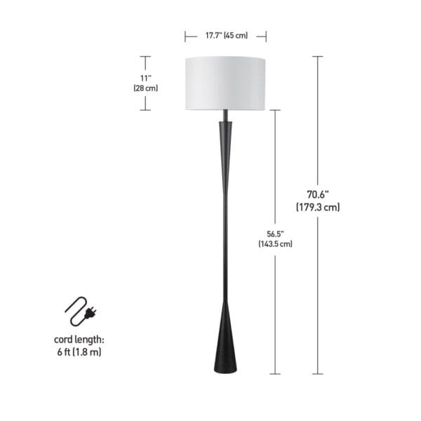 Novogratz x Globe 70" Matte Black Floor Lamp with White Fabric Shade - Image 5