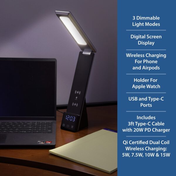 Mainstays 10.9' 5-in-1 LED Dimmable Wireless Charging Foldable Hinge Desk Lamp - Image 5
