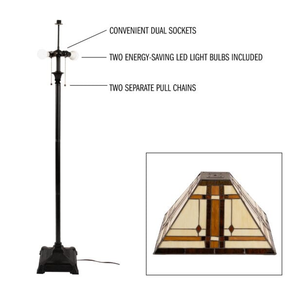 Lavish Home 61” Tiffany Style Floor Lamp with Mission Design Art Glass Shade - Image 6