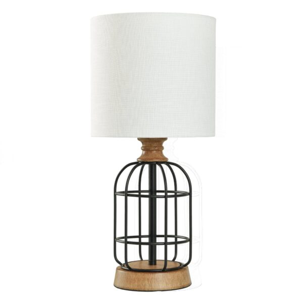 (2 pack) Mainstays Black Metal Cage Table Lamp with Wood Accents and Drum Shade, 17" - Image 2