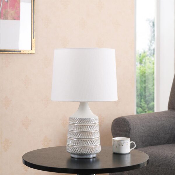 Better Homes & Gardens White and Beige Etched Ceramic Table Lamp with Shade 17"H - Image 2