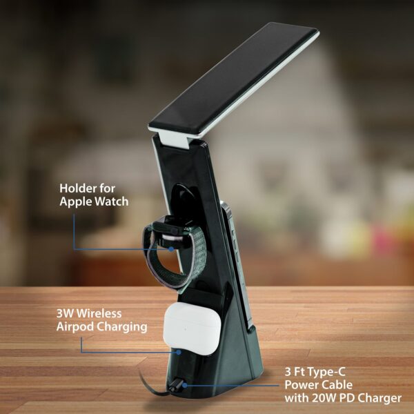 Mainstays 10.9' 5-in-1 LED Dimmable Wireless Charging Foldable Hinge Desk Lamp - Image 3