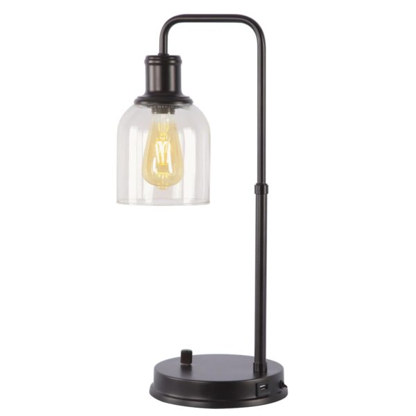 Better Homes & Gardens 20.5 in Height Bronze Metal Desk Lamp with Glass shade and USB Port, Classic Design - Image 2