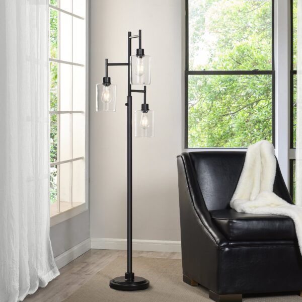 Better Homes & Gardens 63.5 in 3 Light Contemporary Black Floor Lamp Clear Glass - Image 2